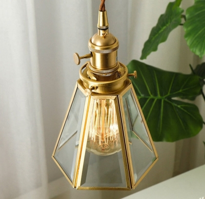 Vintage hanglamp van koper en glas