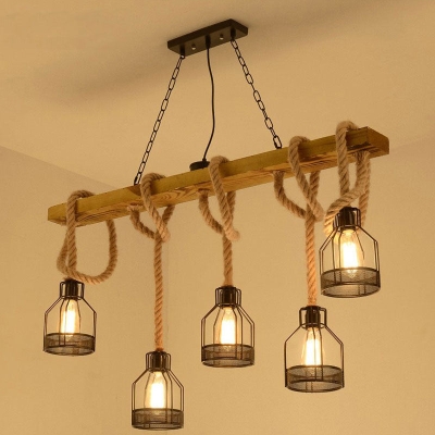 Reuben - Rustieke kroonluchter met houten balken en touw